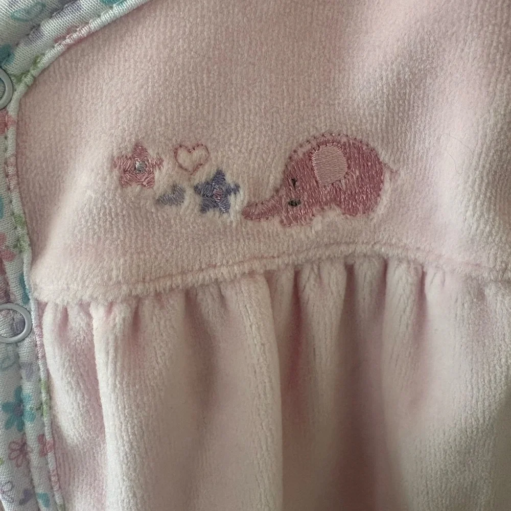 Kissy Kissy Pink Velour Floral-Trim Playsuit Size 0-3 M